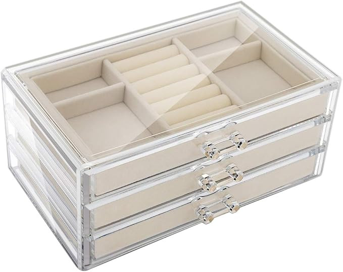 Emibele Jewelry Organizer, 3 Layers Storage Case for Ring Earring Necklace Bracelet Display Makeu... | Amazon (US)