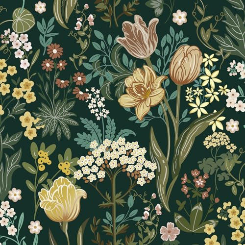 Lativo Floral Peel and Stick Wallpaper Vintage Floral Contact Paper for Cabinets Drawers Liner Boho Wallpaper Dark Green Leaf Flower Removable Self Adhesive Wallpaper for Bathroom Bedroom 17.3"X 78.7" | Amazon (US)