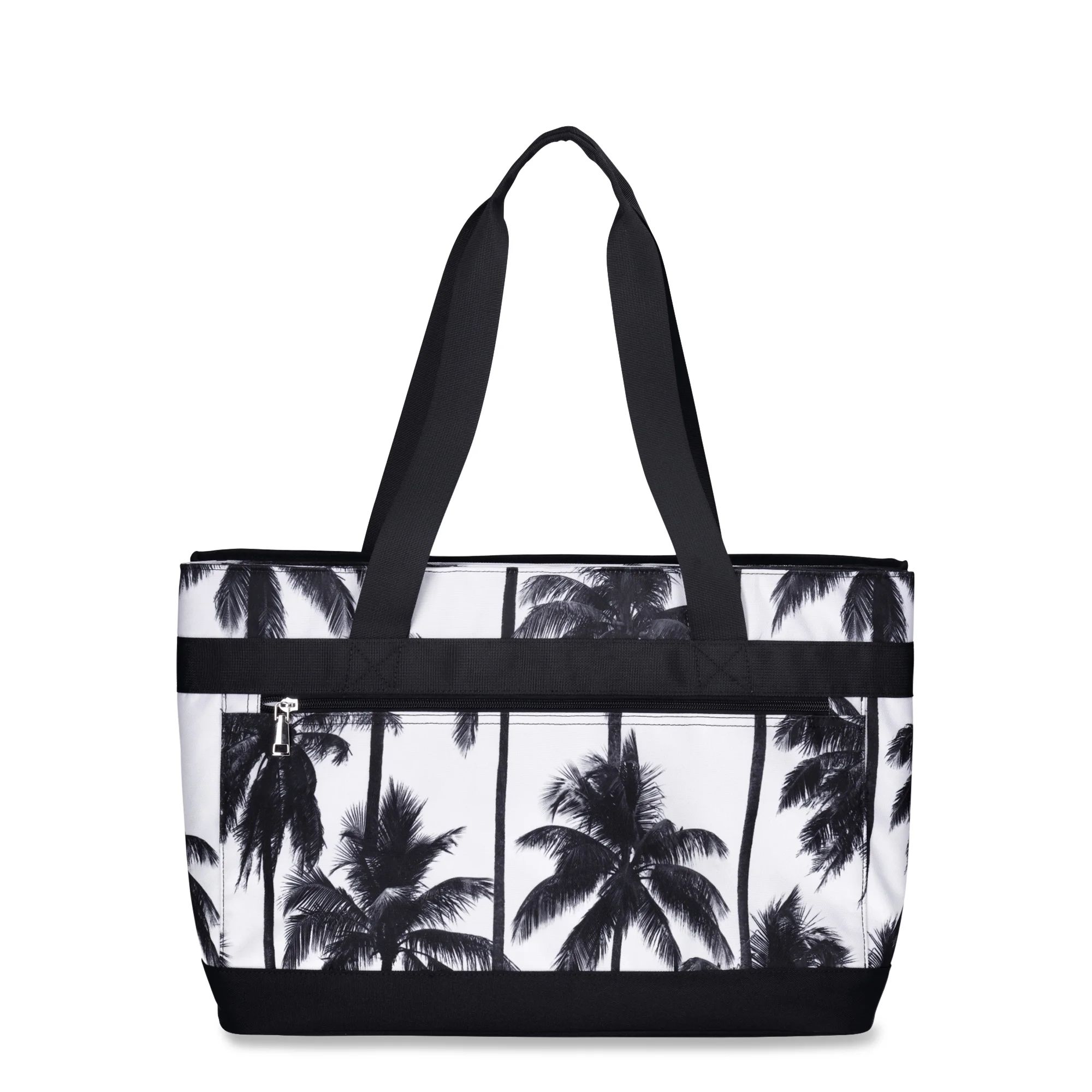 No Boundaries Women's Double Cooler Tote Bag, Black/White Palm Tree - Walmart.com | Walmart (US)