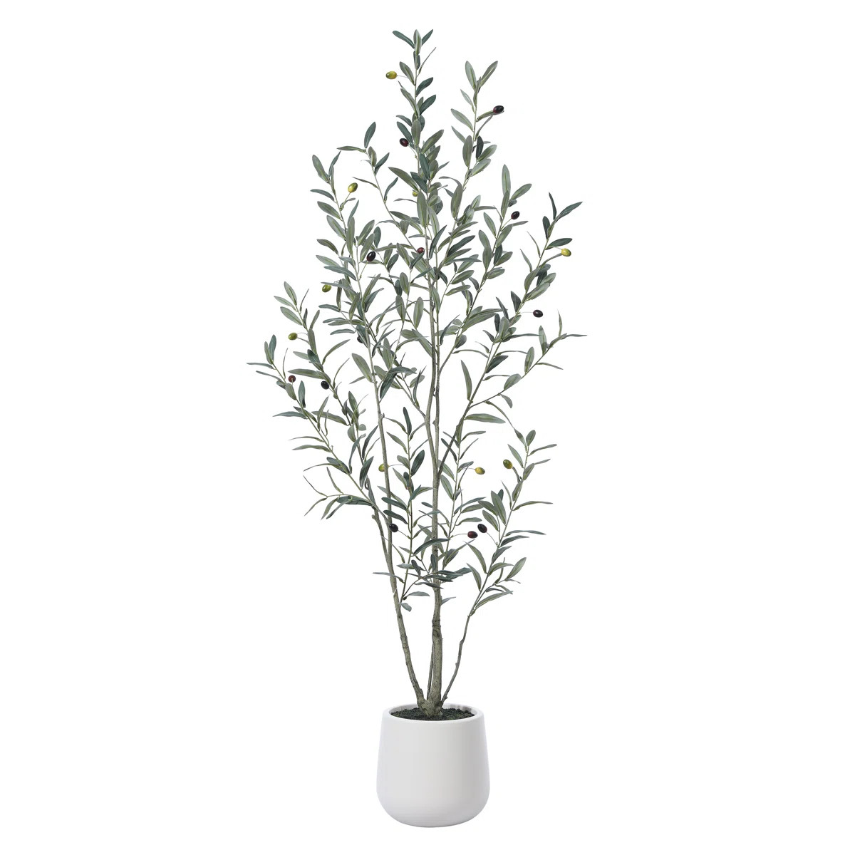 Adcock Fake Plastic Olive Tree with Oval White Planter, Pre Potted Faux Greenry Plant for Home De... | Joss & Main