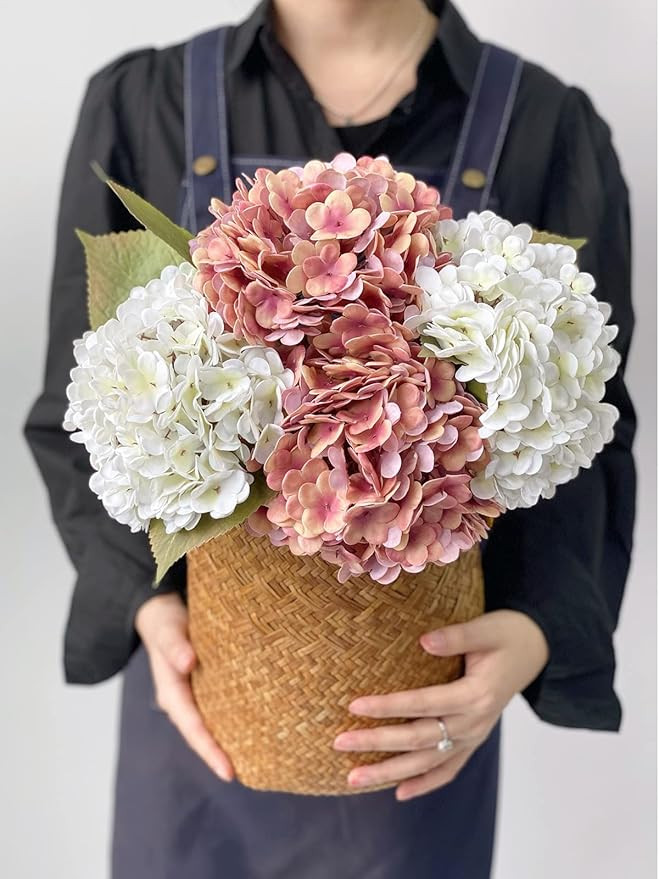 2 Yellow +2White Fall Real Touch Hydrangea Artificial Flowers, 21" Lifelike Vintage Silk Faux Hyd... | Amazon (US)