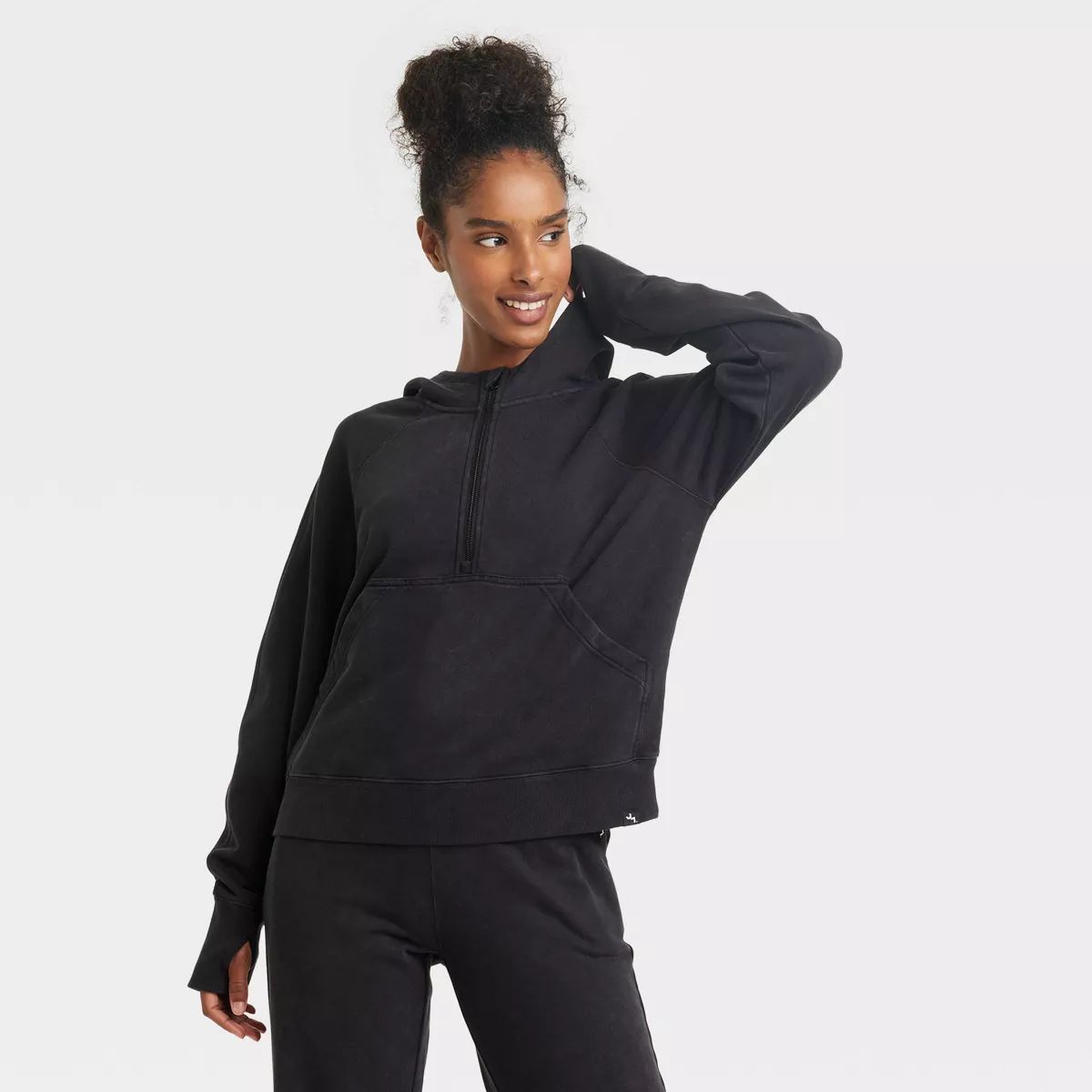 Women's 1/2 Zip Fleece Pullover - JoyLab™ Black S | Target