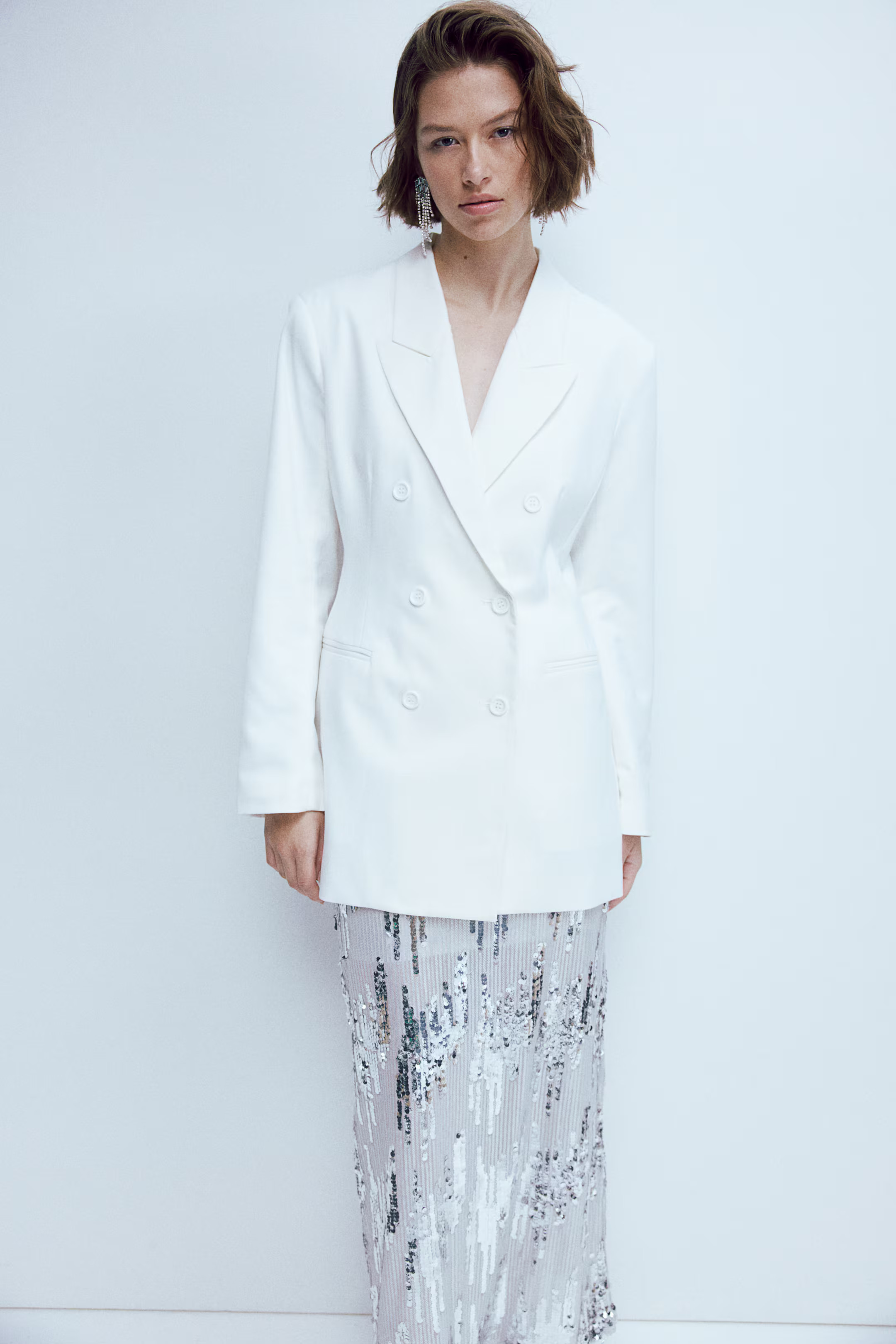 Double-breasted Blazer - V-neck - Long sleeve - White - Ladies | H&M US | H&M (US + CA)