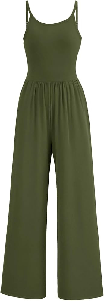 AUXDIO Women's Casual Sleeveless Jumpsuits One Piece Spaghetti Strap Crew Neck 2025 Wide Leg Pant... | Amazon (US)