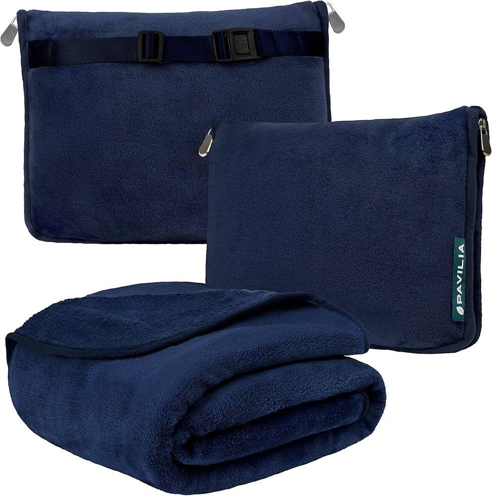 PAVILIA Travel Blanket Pillow, Soft Airplane Blanket 2-IN-1 Combo Set, Plane Blanket Compact Pack... | Amazon (US)