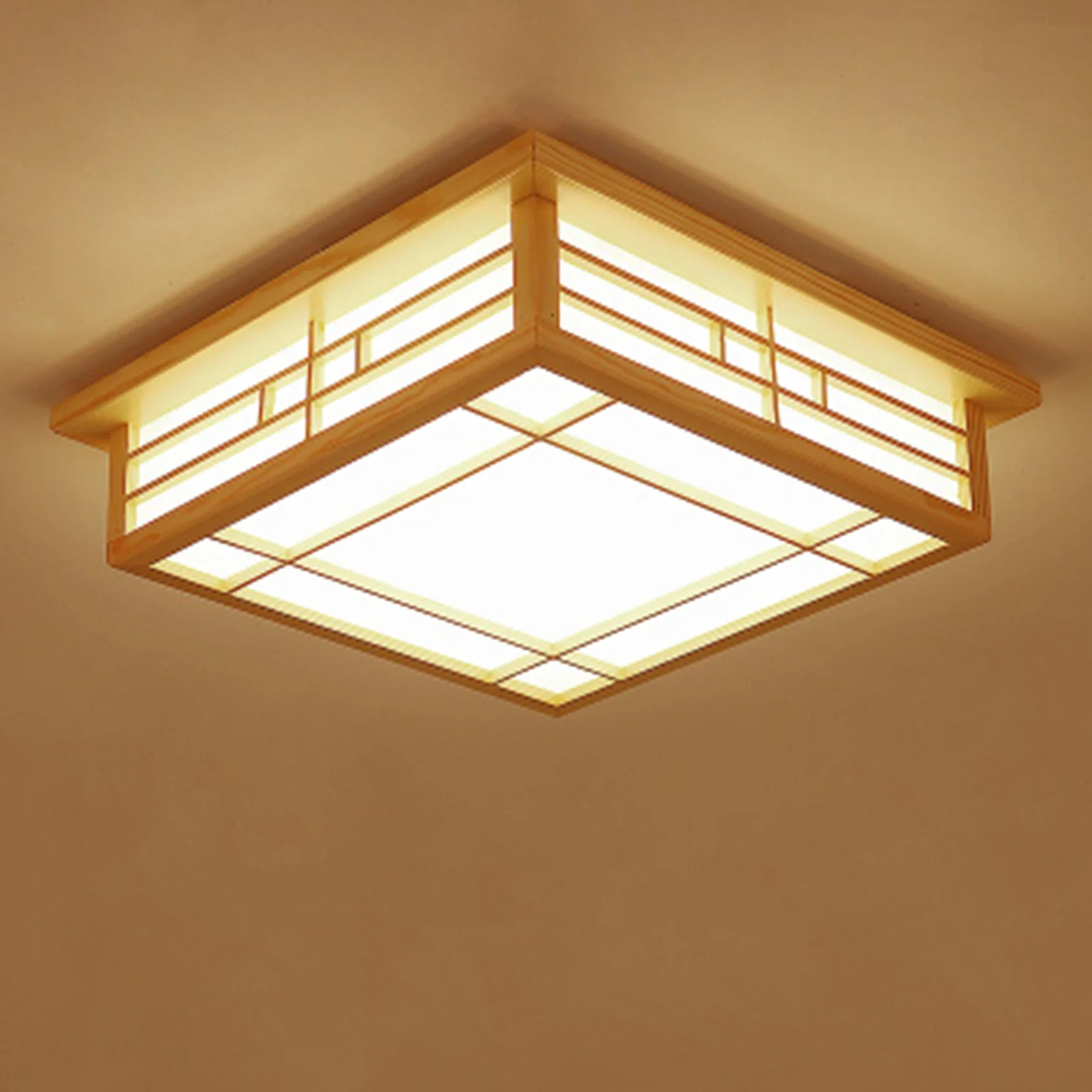 Square Tatami Ceiling Light, Chinese Japanese Grid Lamp w/Remote, Wood Square Tatami LED Ceiling ... | Walmart (US)