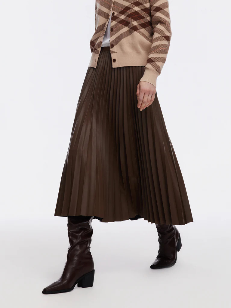PU Leather Pleated A-Line Women Skirt | GOELIA