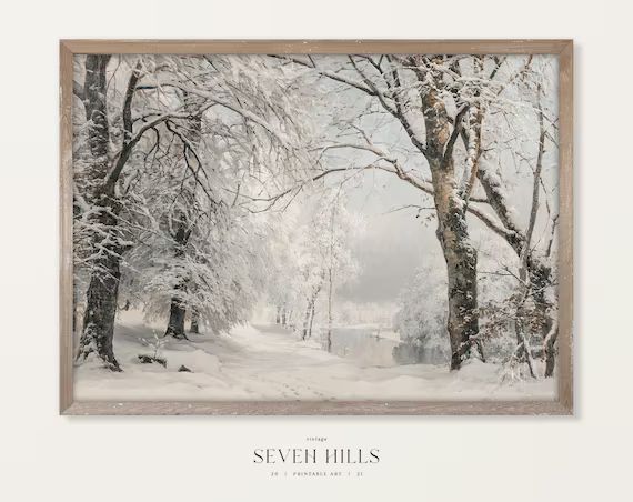 Snowy Woods Landscape Painting Vintage Winter Printable Art  | Etsy Netherlands | Etsy (NL)