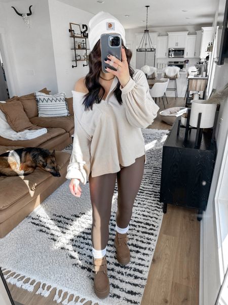 Top — small
Leggings — small

comfy errands outfit | comfy cozy outfit | waffle pullover | brown faux leather leggings | platform Ugg boots | white slouch socks | neutral outfit ideas | comfy lounge outfit | oversized pullover | legging friendly top 



#LTKfindsunder100 #LTKstyletip #LTKfindsunder50