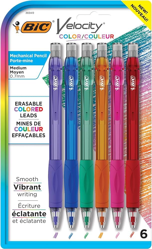 BIC Velocity Mechanical Pencils with Colored Leads, Medium Point (0.7 mm), 6-Count Pack, Perfect ... | Amazon (US)
