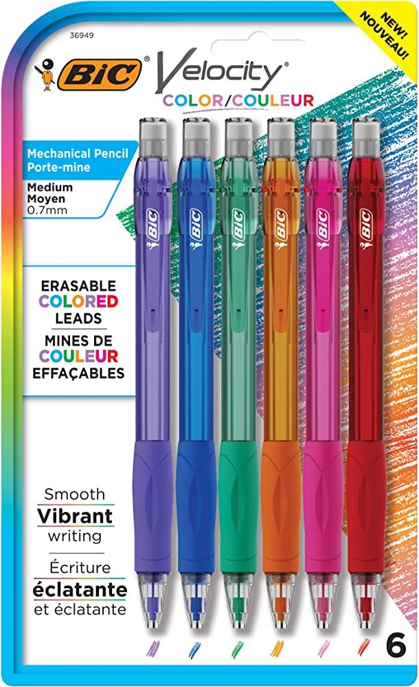 BIC Velocity Mechanical Pencils with Colored Leads, Medium Point (0.7 mm), 6-Count Pack, Perfect ... | Amazon (US)
