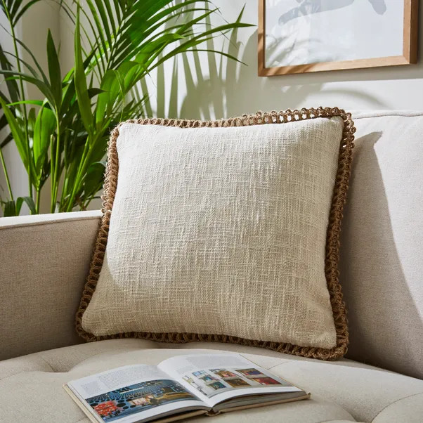 Jute Scallop Trim Cotton Square Cushion | Dunelm (migrated)