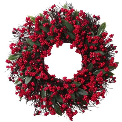 Artificial Christmas Wreath 19.7inch Christmas Wreaths for Front Door Xmas Red Berry Wreath with Eucalyptus Leaves Pine Needles Red Berries for Wall F | Wayfair North America