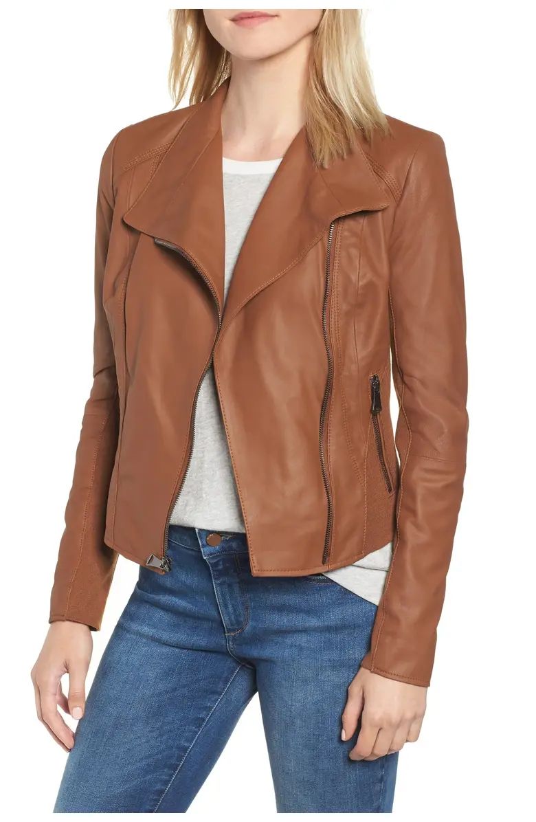 Andrew Marc Felix Leather Moto Jacket with Knit Panels | Nordstrom | Nordstrom