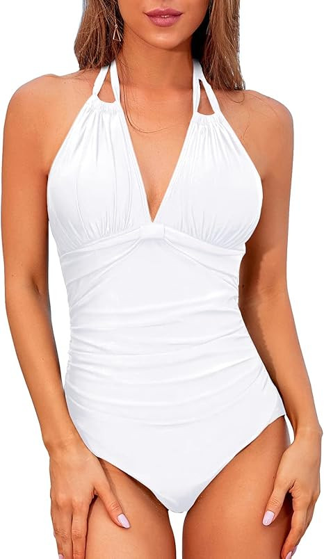Tempt Me Women One Piece Swimsuits Tummy Control Halter Bathing Suits Sexy Ruched Slimming Swimwe... | Amazon (US)
