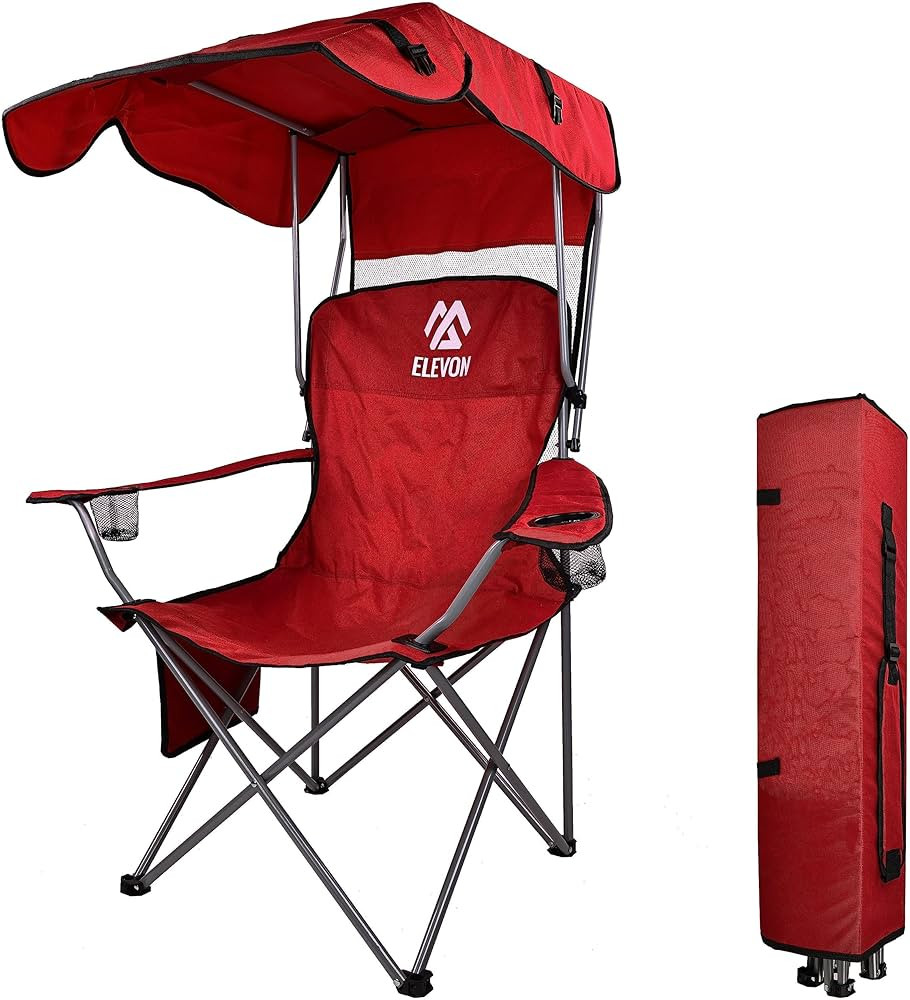 Canopy Chair Folding Camping Recliner Support with Carrying Bag, Burgundy | Amazon (US)