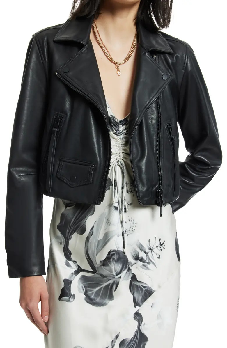 Elora Crop Leather Biker Jacket | Nordstrom