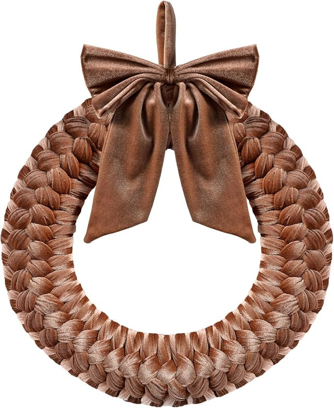 Brown Christmas Velvet Wreath 14" Christmas Decoration Front Door Xmas Velvet Ornament with Bow X... | Amazon (US)
