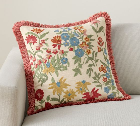 Bluebell Embroidered Floral Fringe Pillow Cover | Pottery Barn (US)