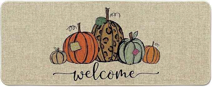 Artoid Mode Pumpkin Welcome Decorative Doormat, Fall Halloween Thanksgiving Rustic Yard Low-Profi... | Amazon (US)