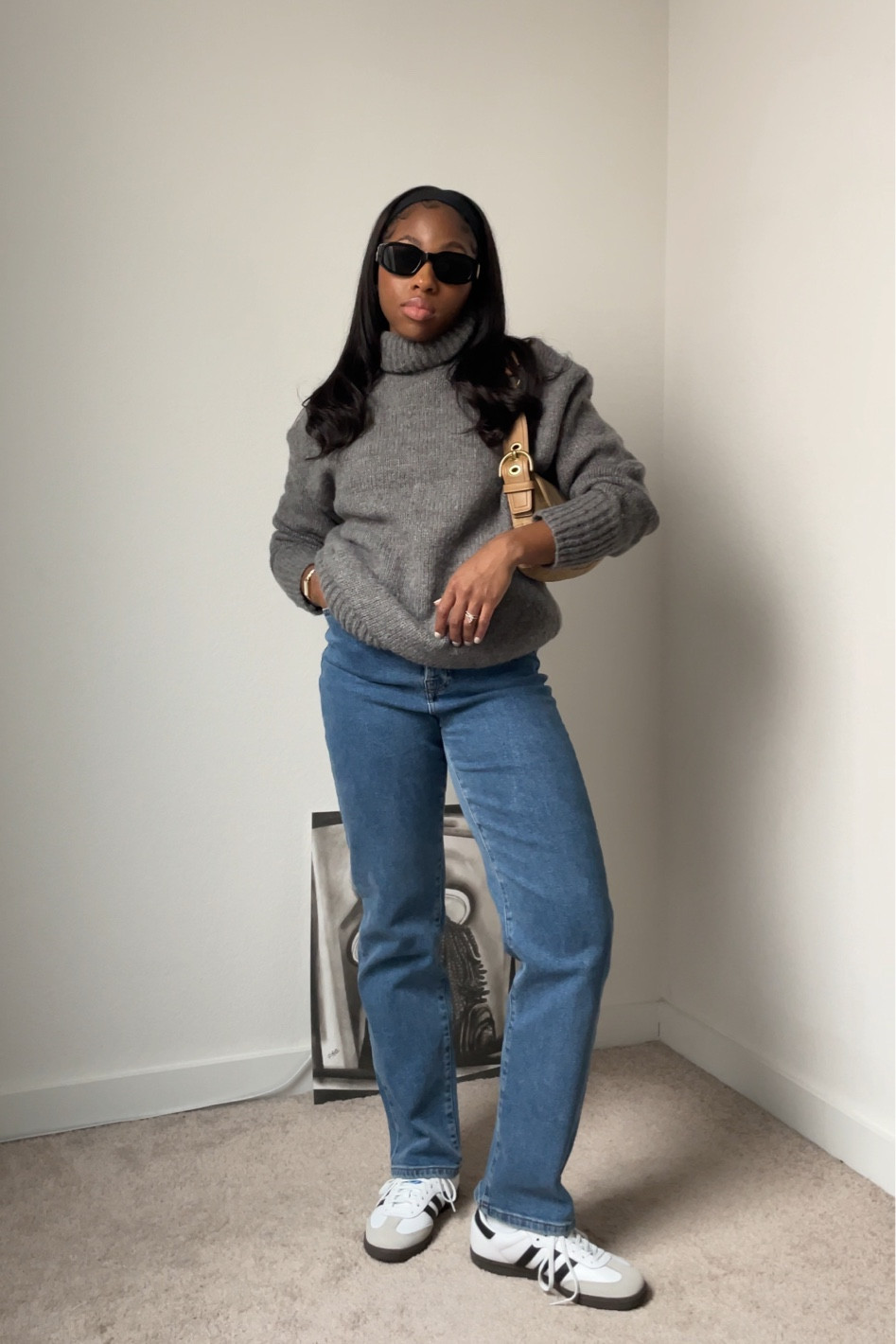 oversized grey sweater with jeans 

casual fall outfit inspo, adidas sambas, suede bag, classic girl, jeans, turtleneckk

#LTKSeasonal #LTKshoecrush #LTKstyletip