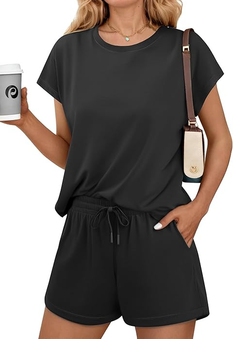 PINSPARK 2 Piece Sets for Women Summer Crewneck Matching Shorts Lounge Set with Pockets Casual Tr... | Amazon (US)