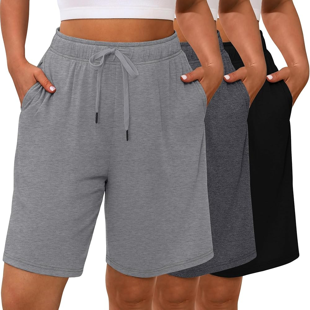 3 Pack Plus Size Bermuda Shorts for Women Comfy Loose Casual Drawstring Sweat Pants with Pockets ... | Amazon (US)
