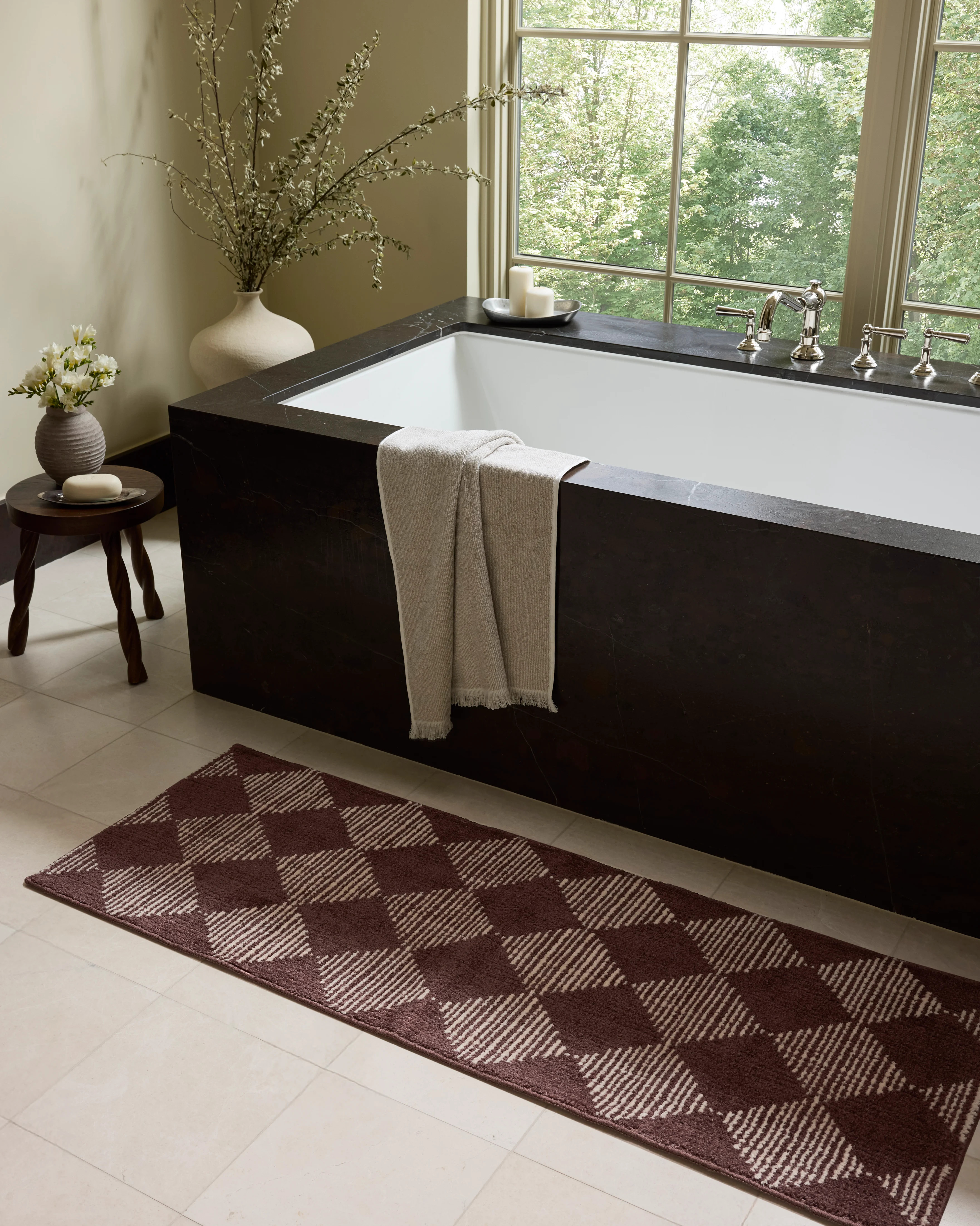 Chris Loves Julia x Loloi-Lawrence Bath Mat-LAW-01-Plum, Ivory | Rugs Direct