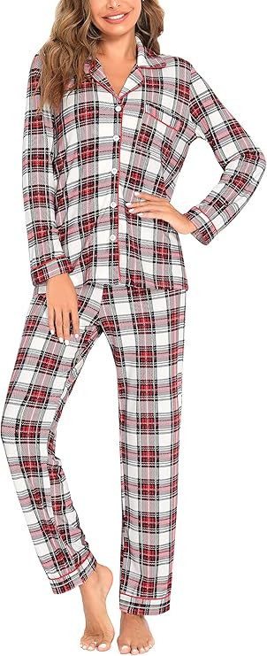 Samring Pajamas Women's Long Sleeve Sleepwear Button Down Pj Sets Soft Loungewear Pajama Set for ... | Amazon (US)