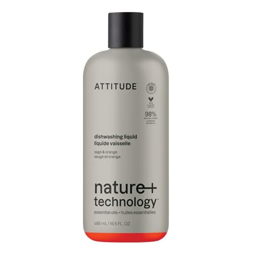 ATTITUDE Dish Soap, Infused with Essential Oils, Plant-Based Ingredients, EWG Verified, Great for Clean and Sparkling Dishes, Vegan Dishwashing Liquid, Orange & Sage, 488 mL | Amazon (US)