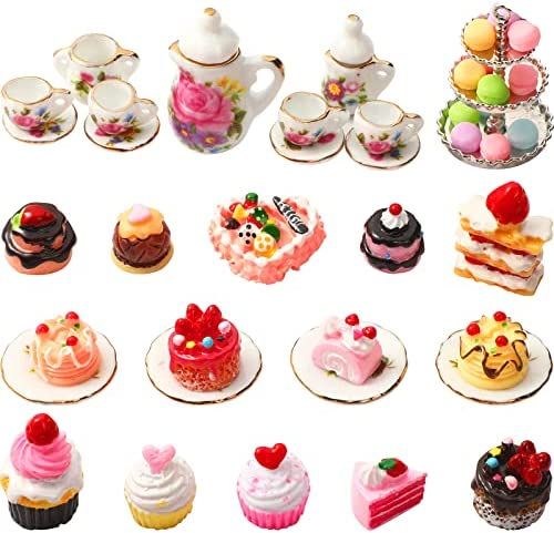 40 Pcs 1:12 Scale Dollhouse Miniature Kitchen Accessories Set Includes 15 Flower Pattern Porcelai... | Amazon (US)