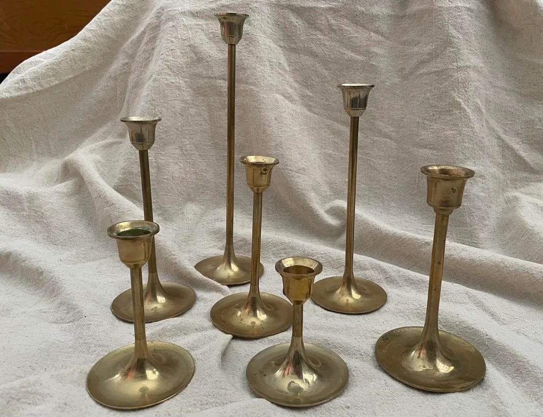 Set of 7 Mid-century Skinny Brass Candlestick Holders the Clove Collection - Etsy | Etsy (US)