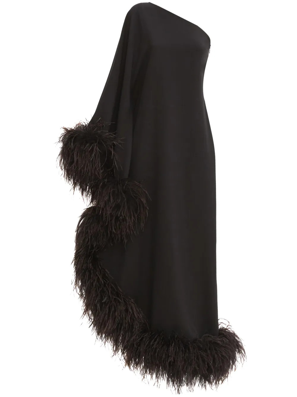 Taller Marmo Ubud feather-trim maxi dress - Black | Farfetch Global