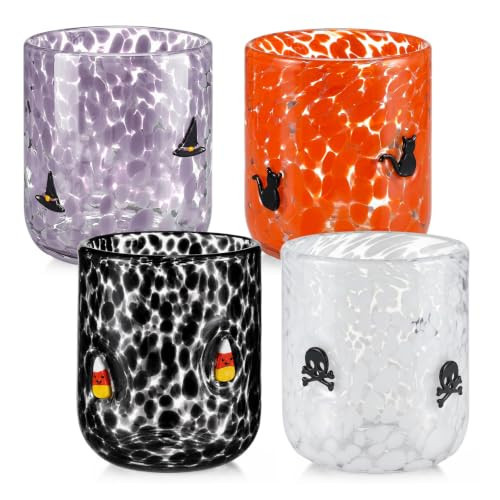 Skylety 4 Pcs Halloween Icon Glass Cups, Cat Skeleton Candy Witch Hat, 16oz | Amazon (US)