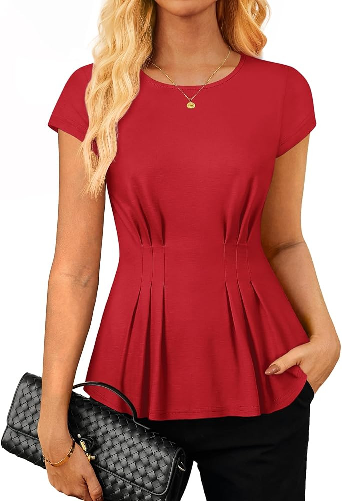 GRACE KARIN Womens Dressy Casual Peplum Tops, 2026 Cap Sleeve Work Blouses, Spring Summer Crew Ne... | Amazon (US)
