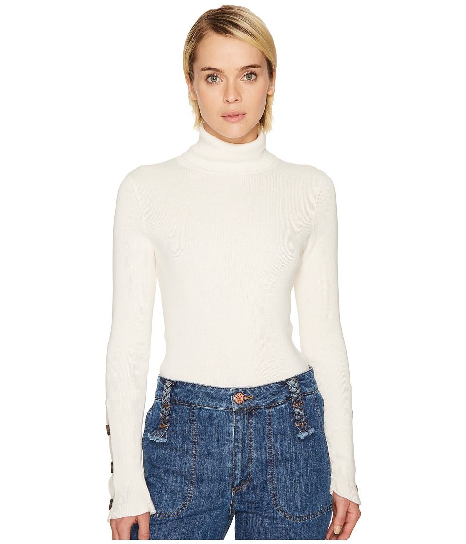 See by Chloe - Emebellished Turtleneck Sweater (Natural White) Women's Sweater | Zappos