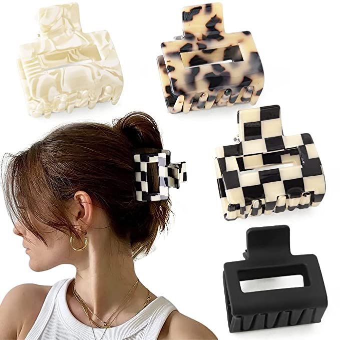 Checkered Hair Clips Claw Clips for Thick Hair Acetate Hair Clips 4Pcs Claw Clips for Thin Hair 2... | Amazon (US)