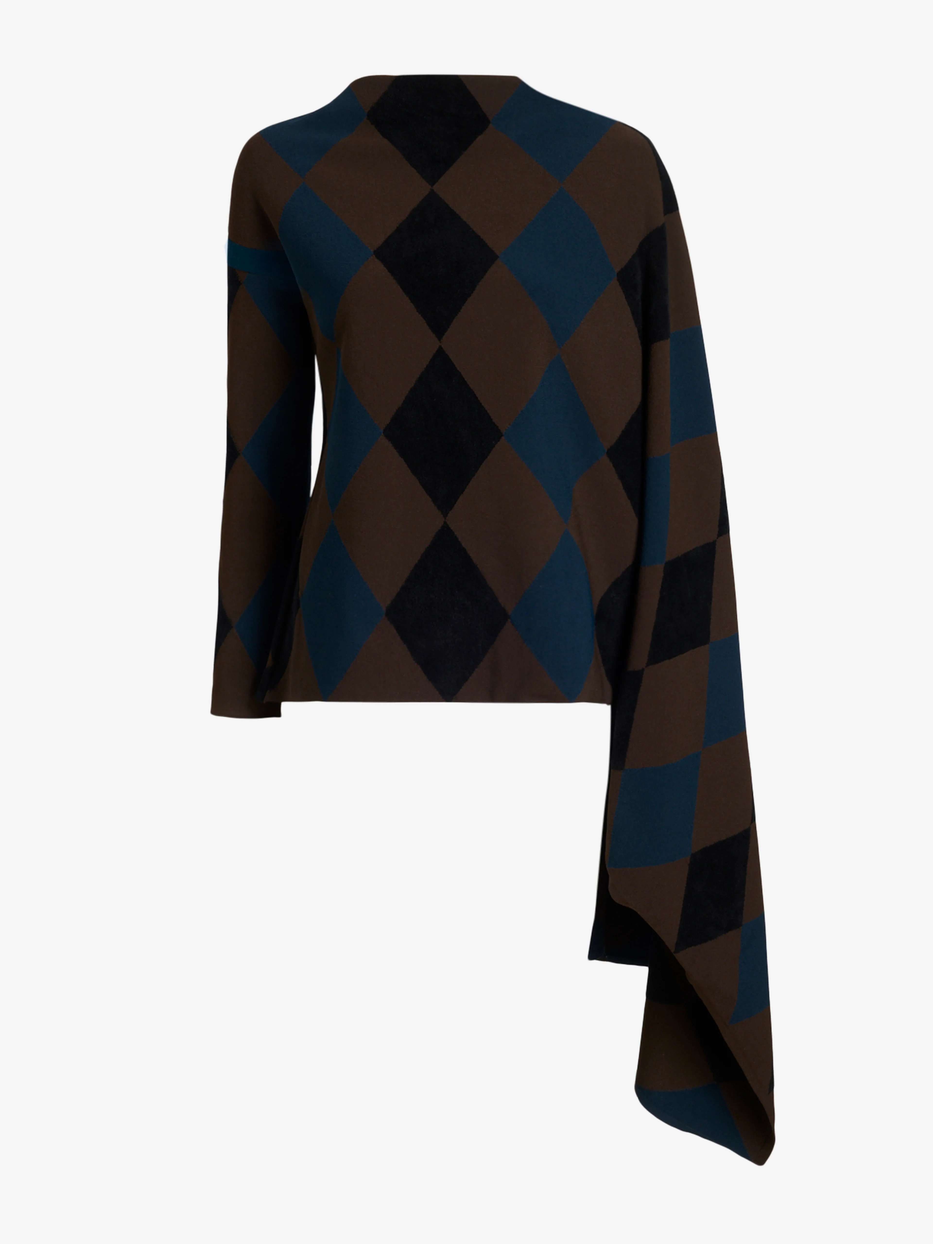 Proenza Schouler Vanne Top in Argyle Velvet Knit - Navy Multi | Proenza Schouler Official Site | Proenza Schouler LLC