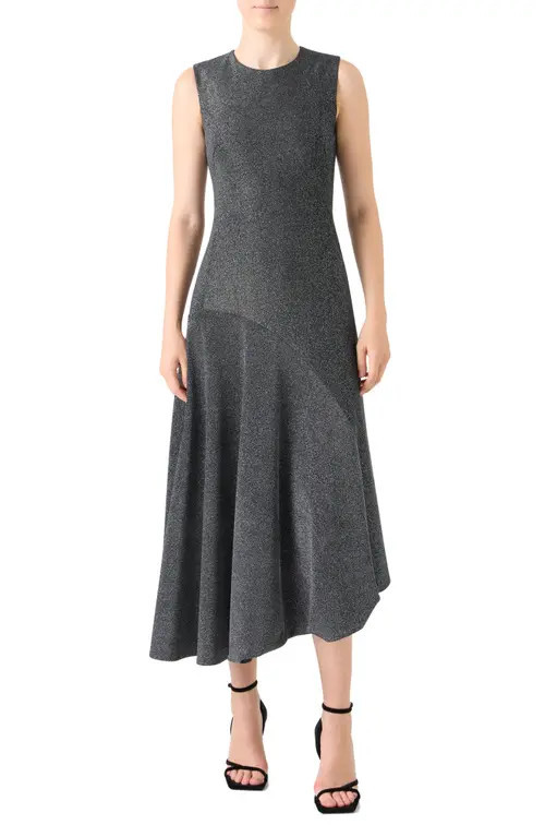 Akris punto Asymmetric Metallic Knit Dress in Brushed Steel at Nordstrom, Size 10 | Nordstrom