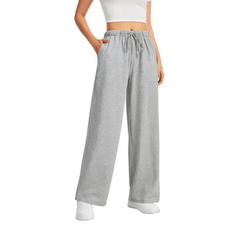 SWQZVT Wide Leg Sweatpants Womens Casual Drawstring Sweat Pants Baggy Elastic Gray Lounge Pants with Pockets L | Walmart (US)