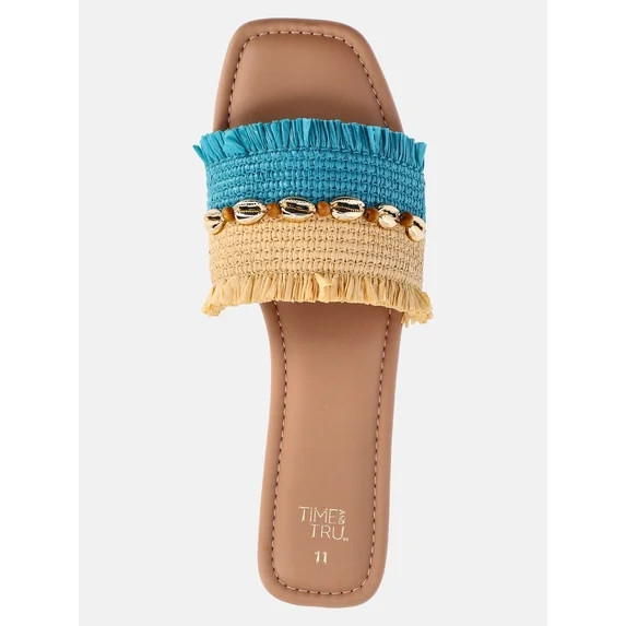 Time and Tru Women's Raffia Shell Slide Sandals | Walmart (US)