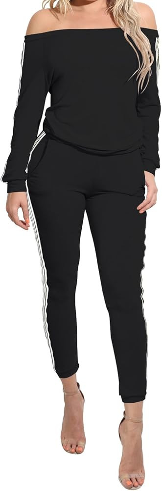 TrinhGuo Womens Off Shoulder Two Piece Tracksuit Outfits Bodycon Jumpsuits Sweatsuit Set | Amazon (US)
