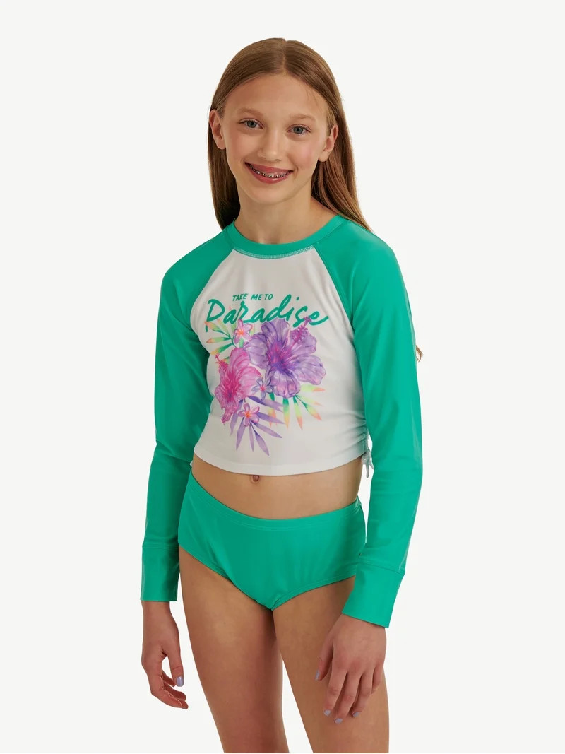 Justice Girls 2 Piece Long Sleeve Rashguard Swimsuit, Sizes XS-XL | Walmart (US)