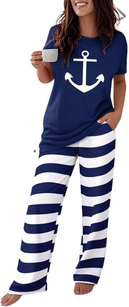 CHICME Womens Pajamas Sets 2 Piece Short Sleeve Lounge Set Printed Loose Pants Pj Sets Loungewear... | Amazon (US)