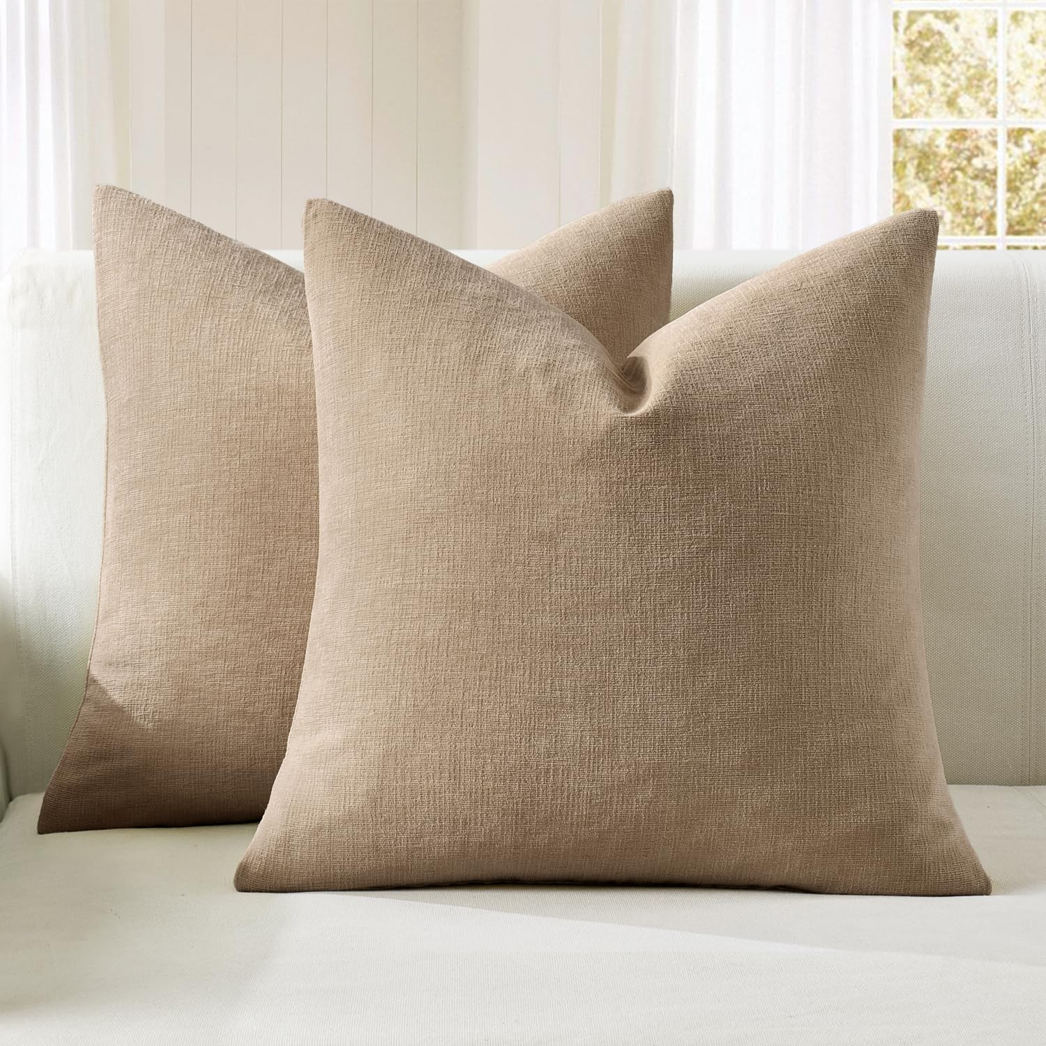 MIULEE Light Brown Couch Pillow Covers 18x18 Inch, Set of 2 Soft Chenille Decorative Square Throw... | Amazon (US)