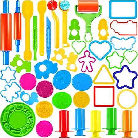LCY WEDSHI Dough Tool Set, 49 Pcs Dough Tools Sets for Kids Ages 4-8, Dough Accessories Includes Animal Molds, Cutters Roller, Rolling Pins, Safety Scissors, Plastic Knife | Amazon (US)