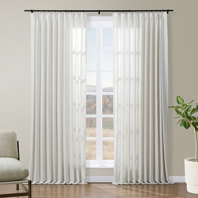 TWOPAGES 150 W x 102 L inch Pinch Pleat Unlined Darkening Drape Faux Linen Curtain Drapery Panel ... | Amazon (US)
