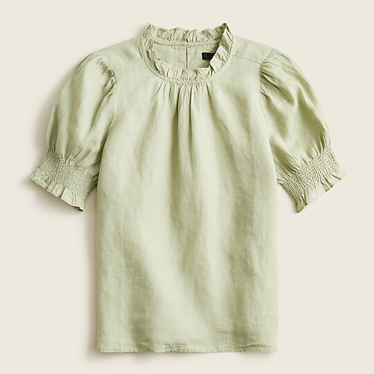 J.Crew: Smocked Puff-sleeve Linen Top For Women | J. Crew US