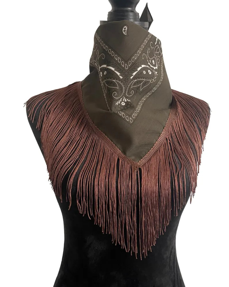 Western Fringe Bandana Scarf – Brown Paisley with Rust Fringe | Cowgirl, Rodeo, Country Concert... | Etsy (US)