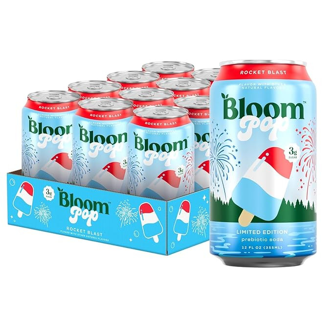Bloom Pop Prebiotic Soda 12 Pack, Rocket Blast, 12oz Cans | Prebiotic Soda for Gut Health, Low Ca... | Amazon (US)